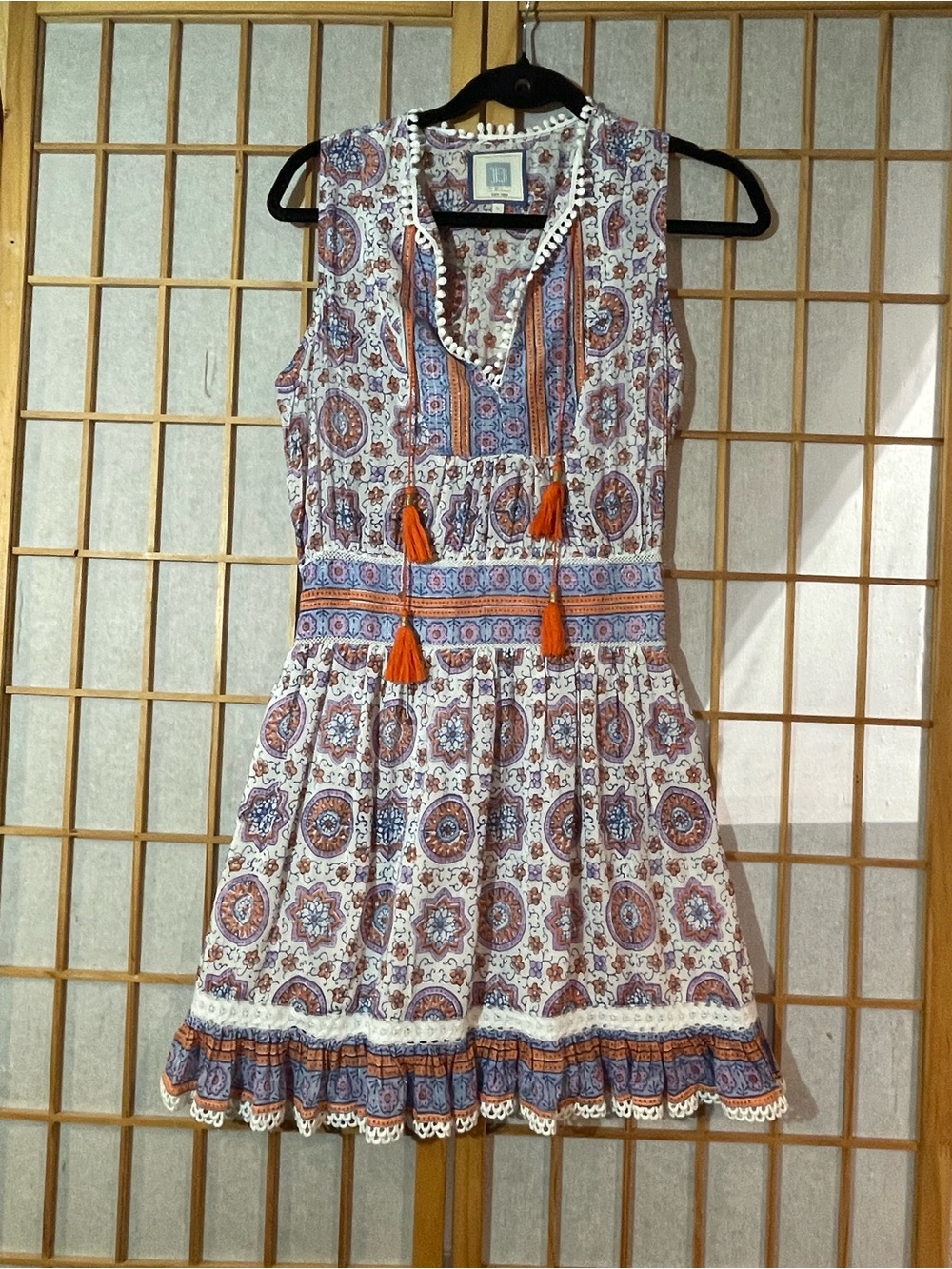 Bell by Alicia Bell Boho Sleeveless Geometric Print Mini Dress with Tassels